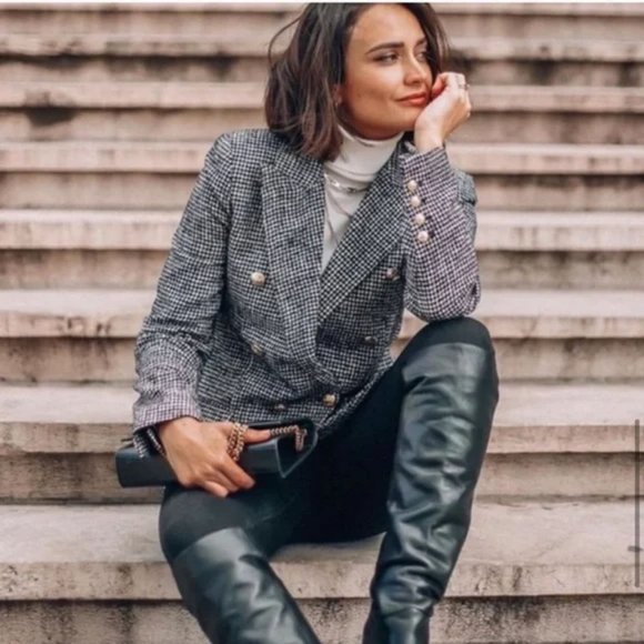 ZARA Double Breasted Houndstooth Blazer - Picture 4 of 12